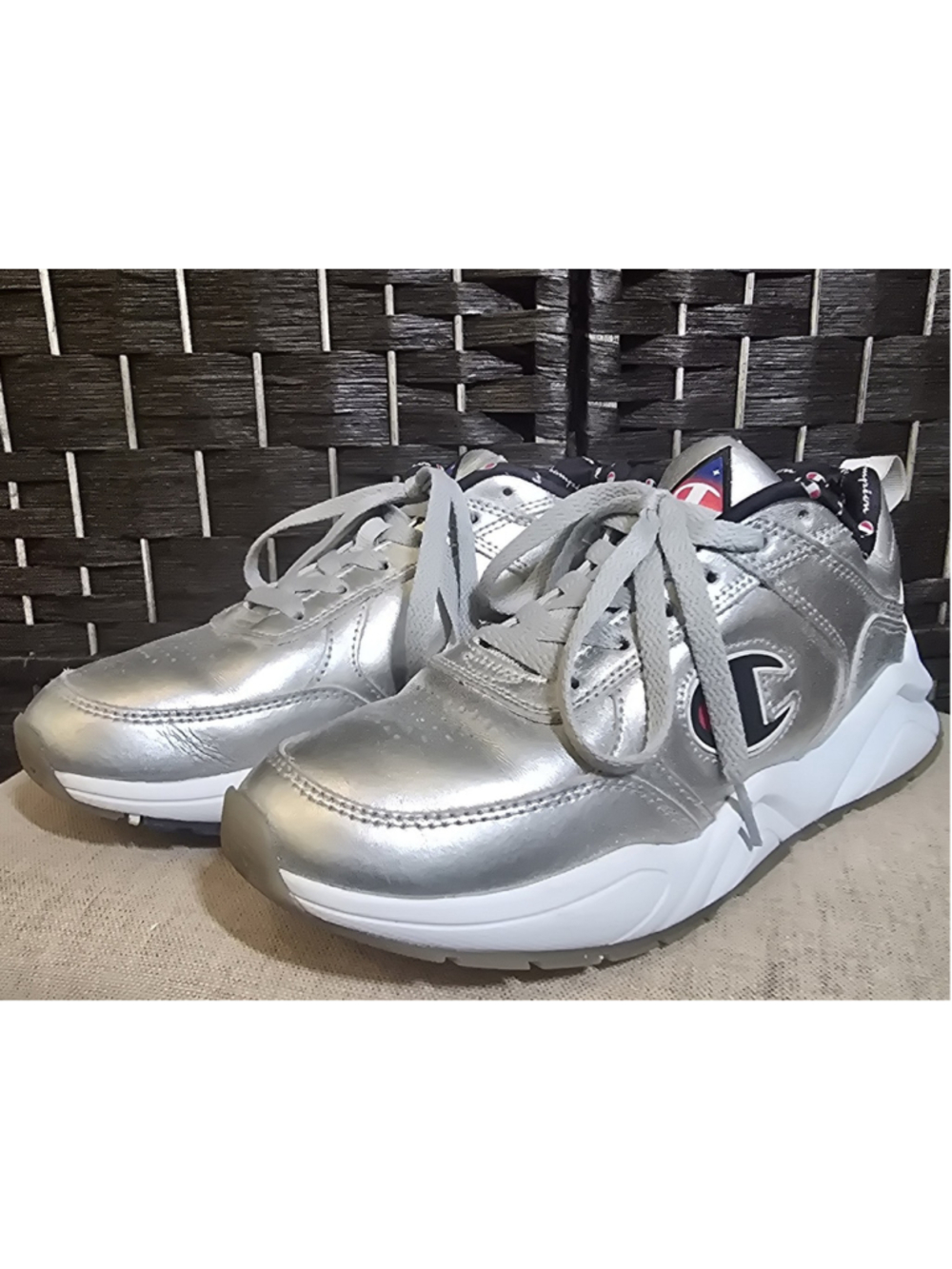 Champion 93 Eighteen Metallic Silver Chunky Sneakers Womens 8 / 6.5Y USA Flag